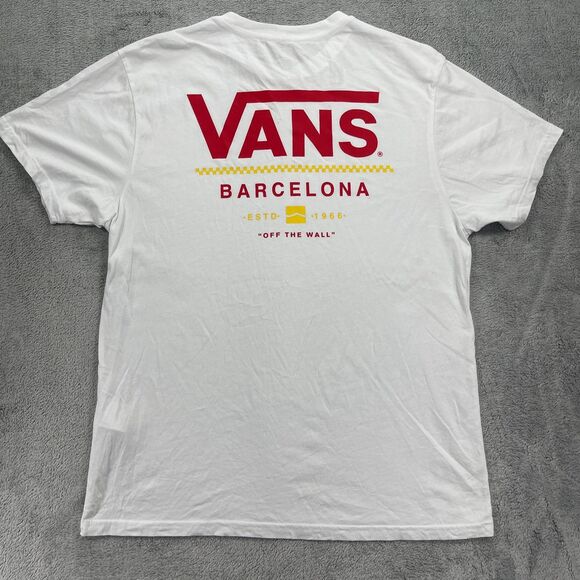 Vans Off The Wall T Shirt Mens XL White Cotton Slim Fit Graphic Barcelona 1966 - Picture 2 of 10